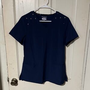 HeartSoul Women's Navy Scrub Top with Stud Details